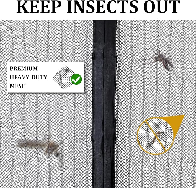 Magnetic Screen Door - Self Sealing, Heavy Duty, Hands Free Mesh Partition Keeps Bugs Out Let Breeze in- Pet and Kid Friendly - Keep Open Feature (Black, Fit Door Size 36 x 78 Inch)