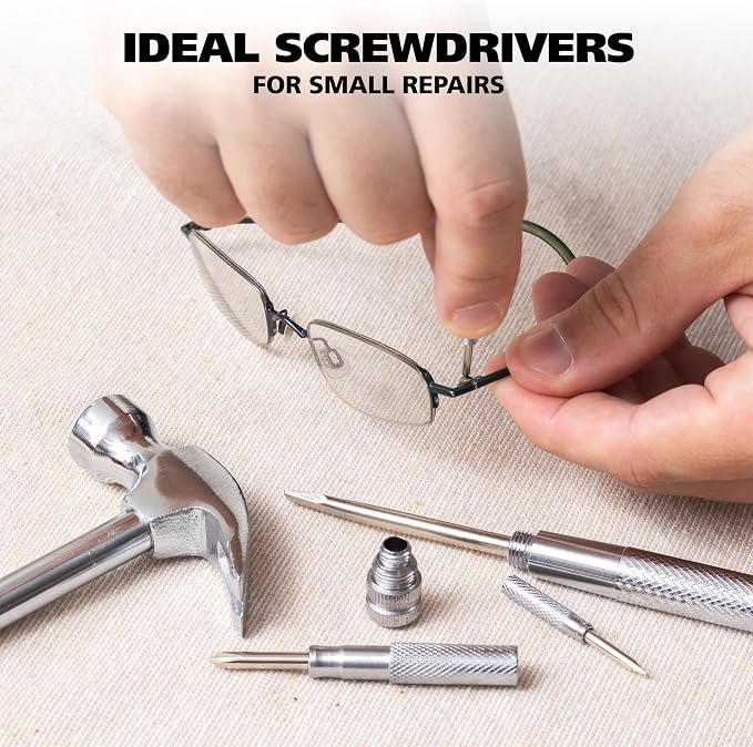 GreatNeck 5-in-1 Hammer, Built in Multitool Screwdriver, Chrome Plated | Includes Four Screwdrivers and One Hammer, Rust Resistant, Great for Household Projects, Lightweight and Easy to Use