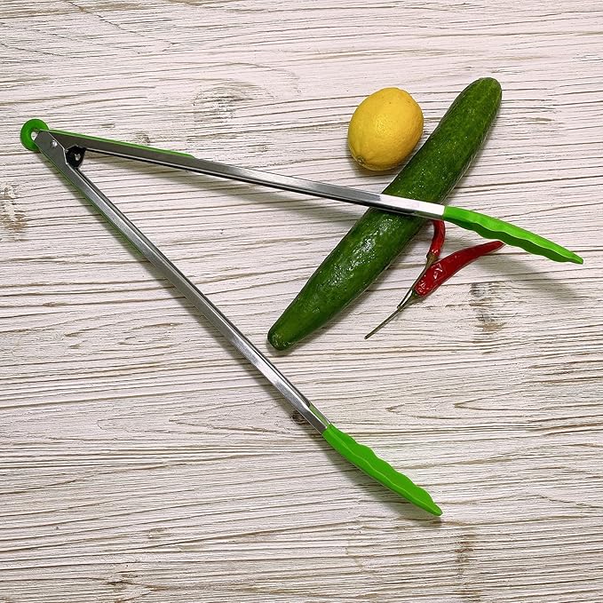 18 inch Extra Long Grill Tongs (1 orange + 1 emerald green), with Silicone Tip Head, Stainless Steel Barbecue Tongs with Long Handle, Large Sized Food Tong, Extended Serving Tong