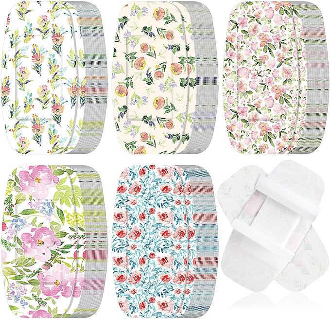 Sinmoe 100 Pcs Large Bandages 2 x 4 Inch Latex Free Big Adhesive Flower Wound Care Flexible Fabric Bandages for Care and Protect Wounds