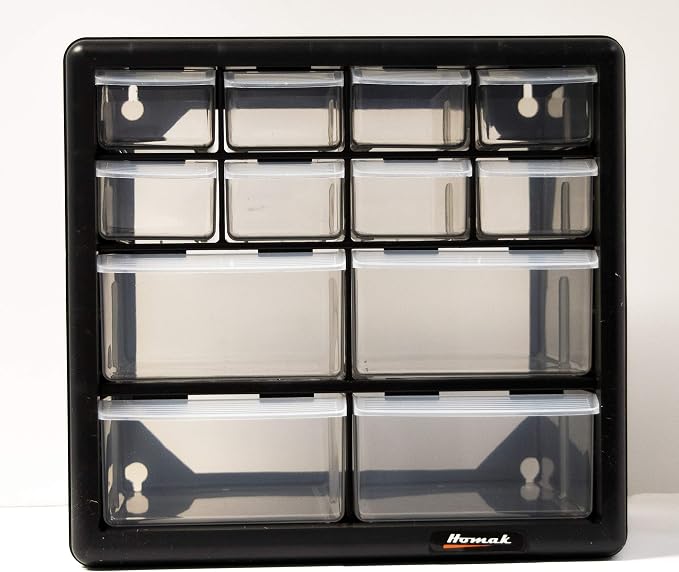 Homak 12-Drawer Parts Organizer, Black, HA01012001