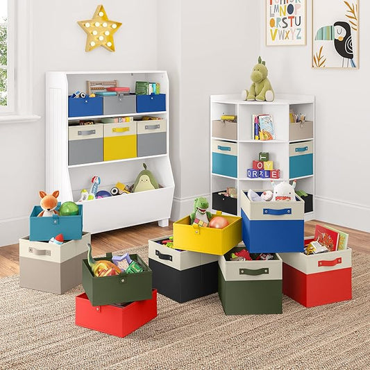 RiverRidge Kids 6pc Folding Storage Bins Set - 10.5”W x 5”H Fabric Boxes with Handles for Closet Organizer & Storage - Black Cube Storage Organizer for Toys, Clothes & Crafts - Fits RiverRidge Shelves