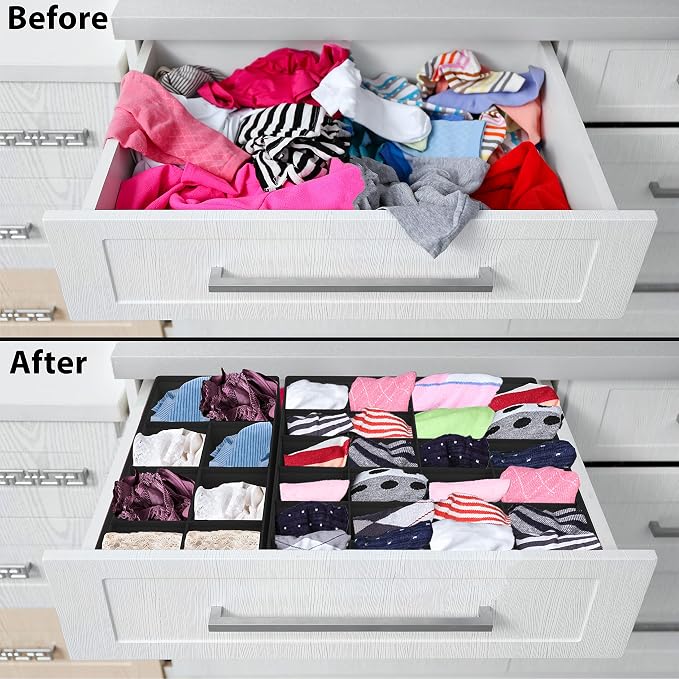 Simple Houseware 4-Pack Drawer Organizer Set for Underwear/Socks/Bra, Black | Closet Dividers for Underwear, Socks, Bras, Scarves, Ties - Foldable Non-Woven Storage Boxes