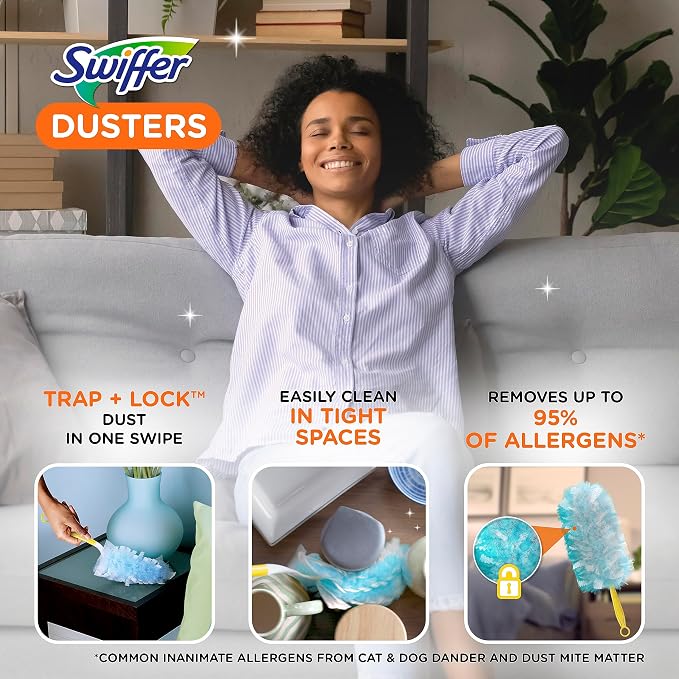 Swiffer Dusters Starter Kit, Kit Includes 1 Handle and 5 Dusters