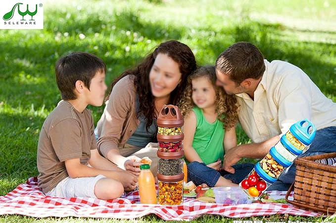 SELEWARE Brown Stackable Snack Containers for Kids Toddlers Adults, 31oz | Portable Food Storage Containers for Snacks Formula Powder Drinks and Travel, Twist Lock System Airtight Leak-proof BPA Free