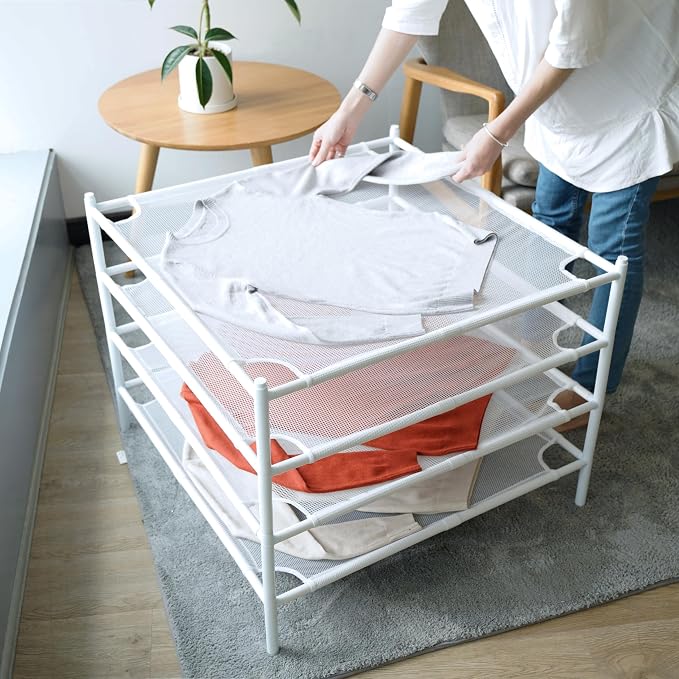 Sweater Drying Rack, 4-Pack Stackable Flat Clothes Drying Rack, Laundry Drying Rack, Mesh Air Flat Dryer, Portable Dry Rack for Indoor & Outdoor