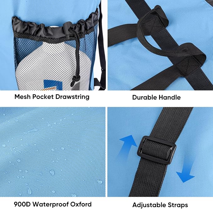 BALEINE 120L Laundry Bag Backpack, 900D Oxford Fabric Large Travel Laundry Bags with Shoulder Straps and 2 Mesh Pockets for College Dorm, Apartment, Laundromat (Blue, 120L)