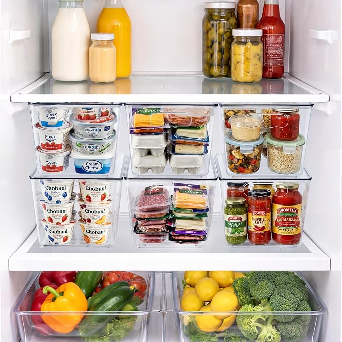 Clear Storage Bins with Lids, 10 Pack Large Stackable Clear Bins, Clear Storage Containers with Lids, Plastic Organizer Boxes for Pantry Storage, Kitchen Cabinets, Closet Organization, Bathroom
