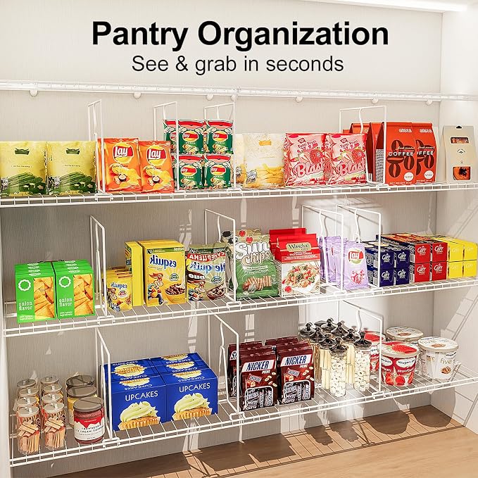 SortNStore Wire Shelf Dividers for Closet: 12-inch Tall 12-inch Deep 6 Pack Wire Rack Accessories - Adjustable Purse Organizer for Clothes Handbags - Metal Linen Closet Pantry Separators