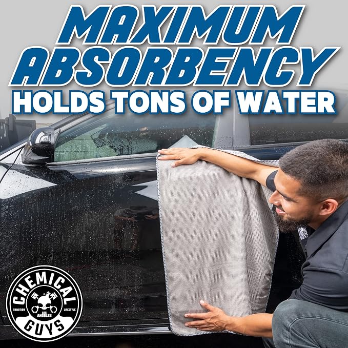 Chemical Guys Waffle Weave Gray Matter Microfiber Drying Towel - 25" x 36", Premium Blend Microfiber Towel with Soft-Banded Edging for Scratch-Free Car Drying, Ultra Absorbent | Waffle-weave towel with soft-banded edges soaks up sheeting water for a fa...