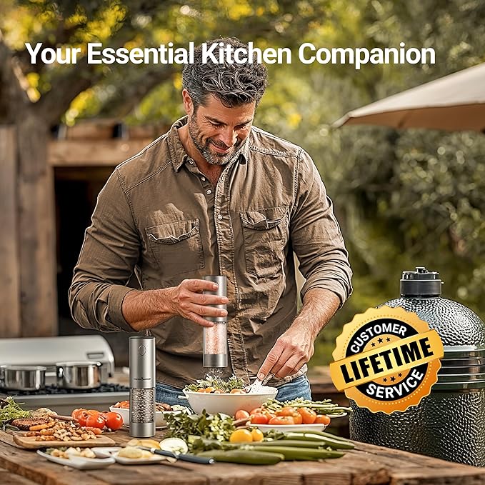 ThermoMaven Electric Salt and Pepper Grinder Set, 110ml Larger Rechargeable Automatic Salt and Pepper Mill Grinder with 6 Adjustable Coarseness, Electric Salt and Pepper Shakers, LED, Pistachio