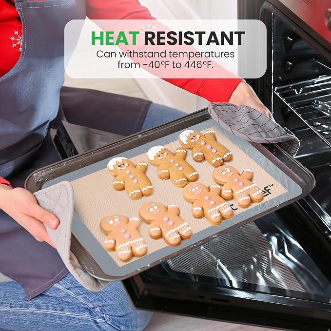 Nutrichef Silicone Baking Mats - 2 Non-stick Food-Grade Reusable Silicone Mats - Perfect for Half Baking Pans 16.5 x 11.6 IN - Oven-Safe Up to 480 Degrees F - Safe for Ovens & Dishwashers - Grey