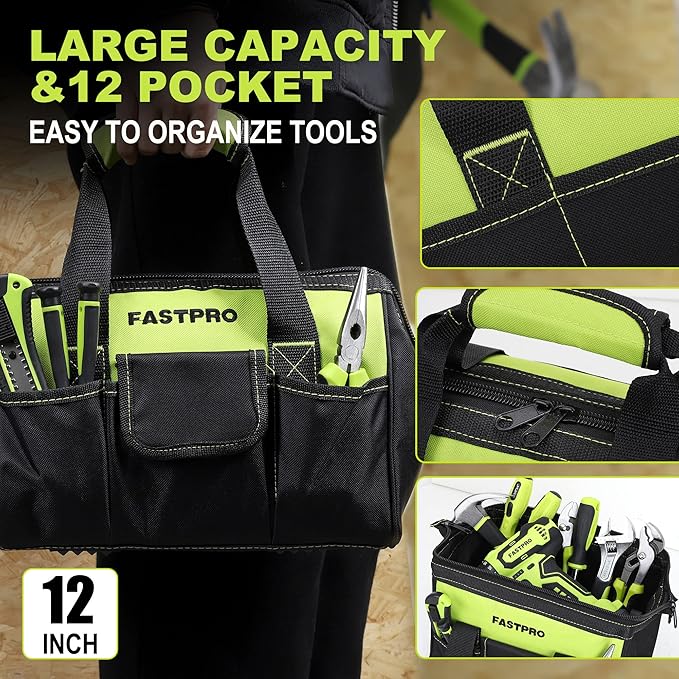 FASTPRO 232-Piece Home Tool Set with Drill, 20V Cordless Drill Driver, Household Repairing Tool Kit with Drill, 12-Inch Wide Mouth Storage Tool Bag Included, Green