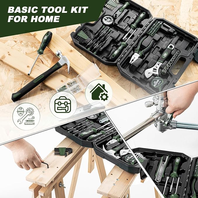 Prostormer 160-Piece Tool Set, Basic Home Repair Kit, Green | Toolbox Storage Case Included, All-Purpose Tools for House, Garage, College Dorm and Office