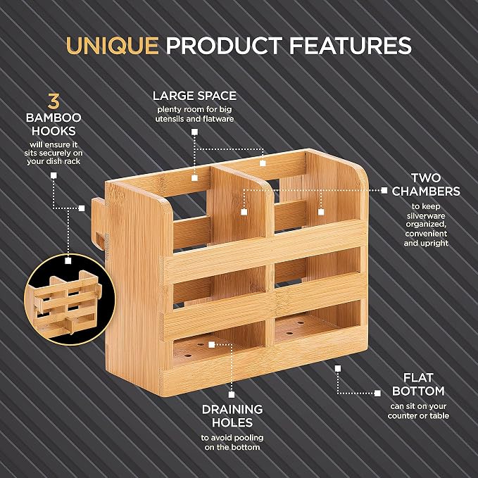 Bambüsi Bamboo Dish Drying Rack and Utensil Holder Set Bundle