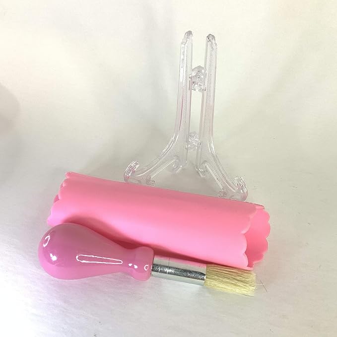 BonCera, All-in-one Premium Ceramic Garlic Grater Plate 4-Piece Set - Pink Embossed Design and Style - For Garlic, Ginger, Chocolate, and more! - Comes with 5.25" Plate, Peeler, Brush, and Stand
