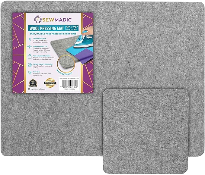 Wool Pressing Mat Large Set 18 x 24” Plus 10 x 10" Portable Size - Thick Quilters Ironing Pad for Embroidery and Patchwork - Professional Supplies, Notions, and Accessories, for Sewing Quilts