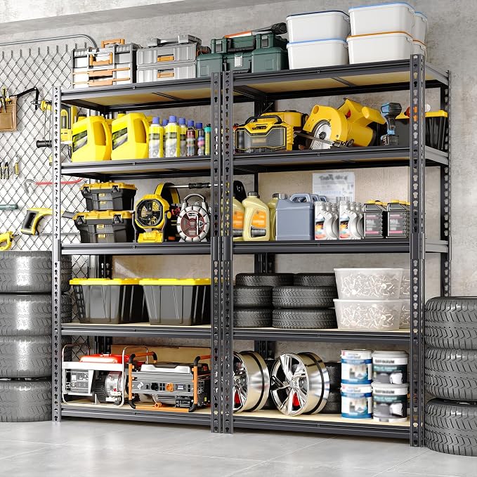 Heavy Duty Garage Storage Shelves, 5-Tier Adjustable Metal Shelving Unit | Up to 2500 Lb Capacity, 48" L x 18" W x 72" H Storage Rack for Kitchen, Pantry, Basement, Bathroom & Laundry