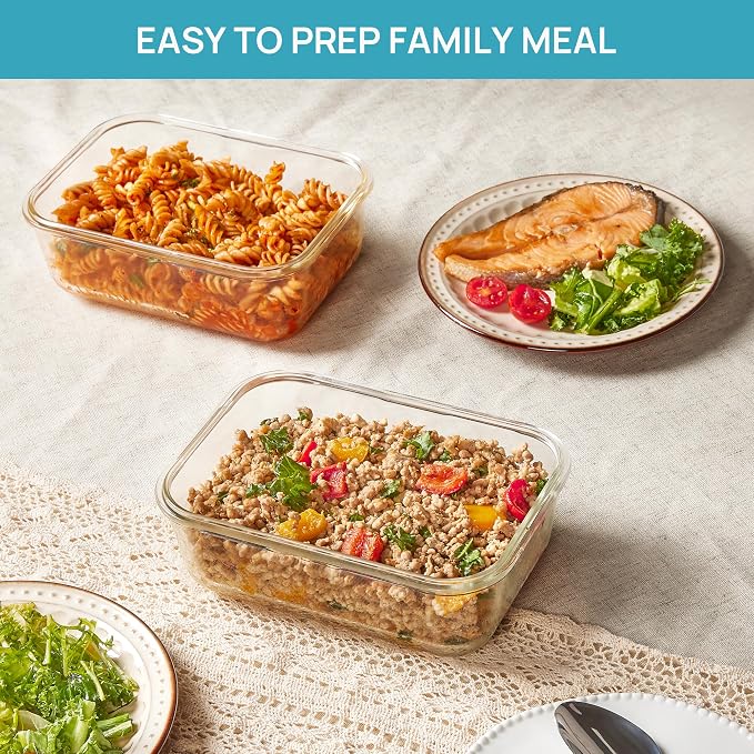 Vtopmart 1Pack 1860ml/63oz Large Glass Storage Container with Lids | Meal Prep Food Container Set with Snap Airtight Lid for Baking, Microwave, Oven, Leak Proof, Freezer, Dishwasher, BPA Free