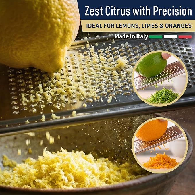 Cheese Grater Handheld - Stainless Steel Flat Food Grater with Cherrywood Handle - Fine Shredder Kitchen for Hard Cheese, Spices, and Zesting - Italian Made Kitchen Gadgets by Kings County Tools