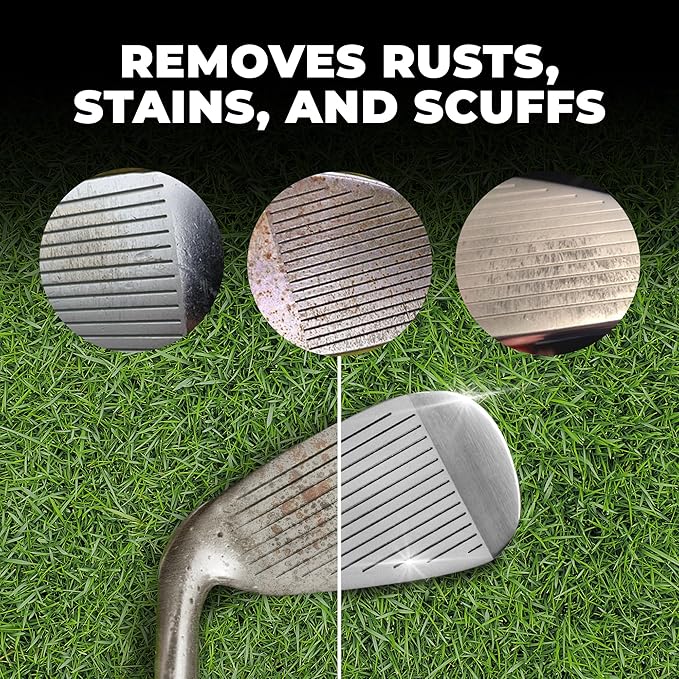 Golf Club Polish - Golf Club Head and Groove Cleaner, Rust Remover for Metal, Zinc, Aluminum, and Steel, Easy to Use Club Cleaner, Instant Rust, Scuff & Stain Remover - , Clean, Polish & Restore