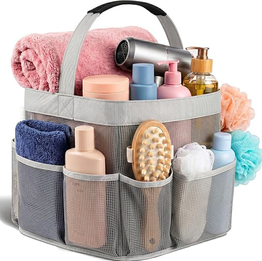Masirs Mesh Shower Caddy – 9 Pocket Portable Shower Caddy Organizer for College Dorm, Travel, Gym, Bathroom – Quick Dry, Lightweight Tote Bag for Toiletries & Essentials, Gray