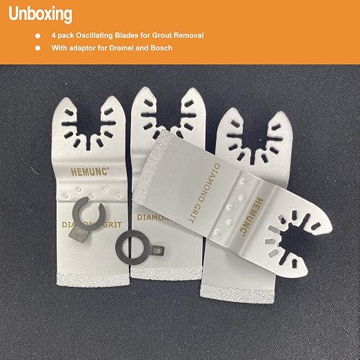 Oscillating Tool Blades, HEMUNC 4PCS Oscillating Multi Tool Diamond Saw Blades for Grout Removal, Flush Cut, Compatible with Dewalt Bosch Dremel Rockwell Makita Fein Multimaster Milwaukee and More