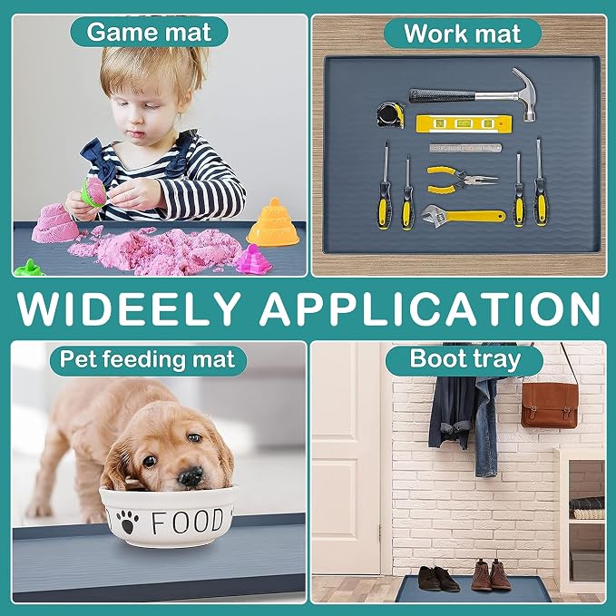URMONA Waterproof Silicone Under Sink Mat 28'' x 19'' Shelf Liner for Kitchen and Bathroom, Cabinet and Counter Protector, Storage and Organizers, Litter Mat, Pet Cat Puppy Essentials(Navy)