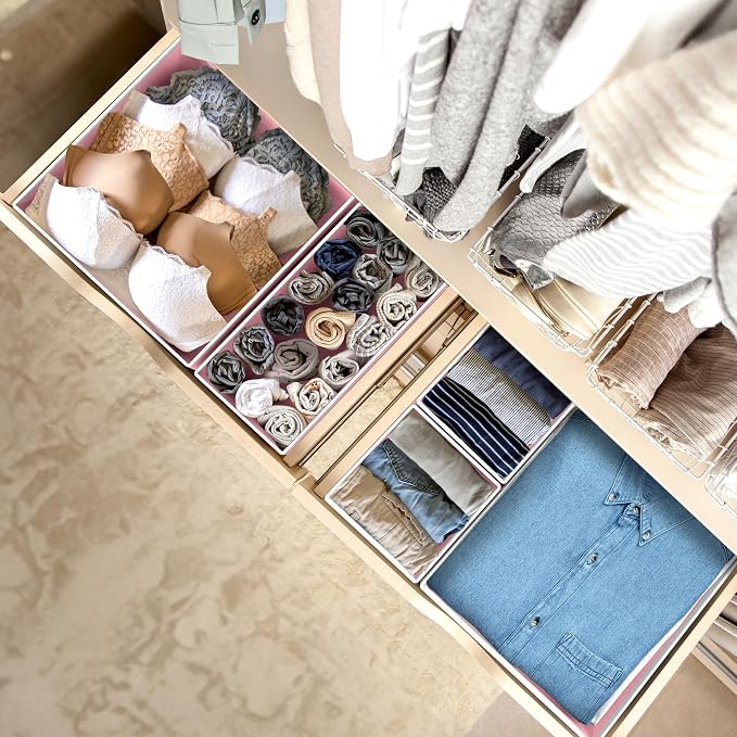 Simple Houseware Underwear Drawer Organizer, Set of 6, Pink | for Lingerie/Undergarment/Bra/Panty/Sock/Onesie