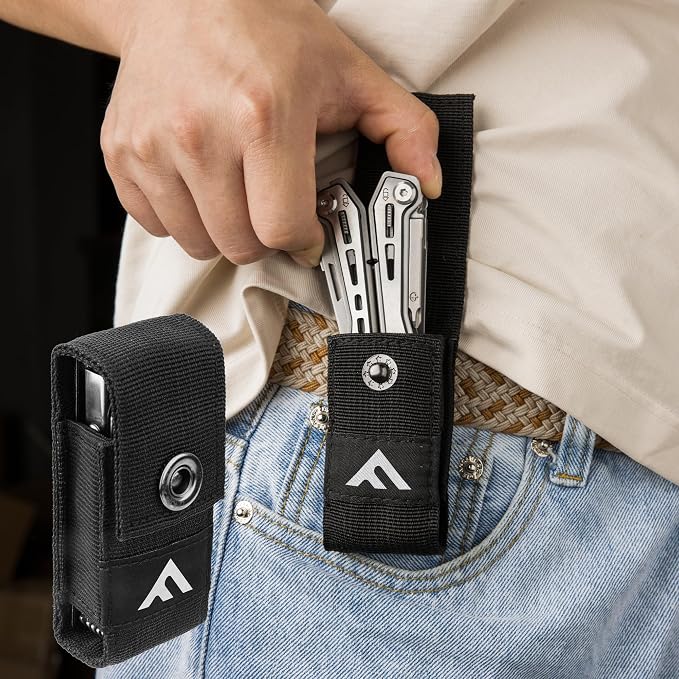 FLISSA 16-In-1 Multi Tool, EDC Multitool, Silver | Gift for Men, Stainless Steel, Pocket Knife, Pliers, Belt Clip, Oxford Sheath, Safety Locking, For Camping, Outdoor