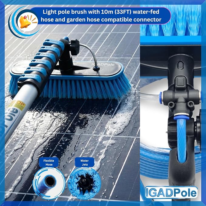IGADPole 24 FT Water-Fed Washing Kit with Soap-Dispenser, Brush, 10″ Squeegee & Cobweb Duster for Windows, Gutters, Solar Panels & Exterior Walls