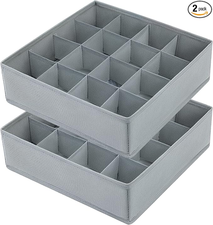 joyoldelf Sock Drawer Organizer Divider Underwear Organizer 16-cell Fabric Dresser Drawer Organizers Storage Boxes for Socks Lingerie, Handkerchiefs, Ties (Grey)