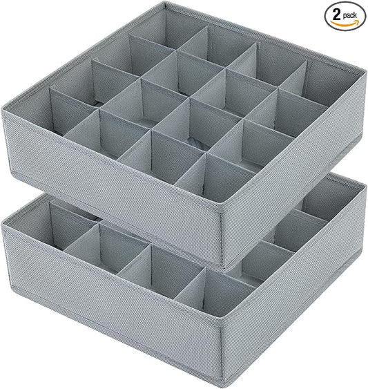 joyoldelf Sock Drawer Organizer Divider Underwear Organizer 16-cell Fabric Dresser Drawer Organizers Storage Boxes for Socks Lingerie, Handkerchiefs, Ties (Grey)