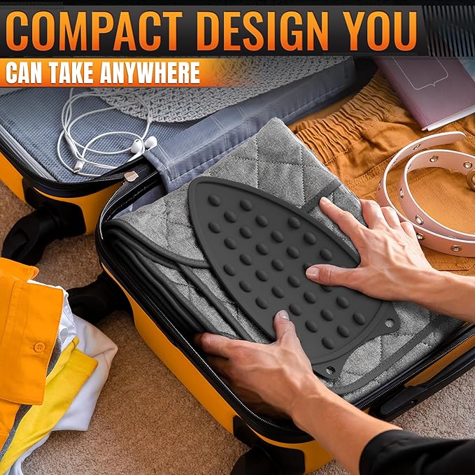 Portable Ironing Mat for Table Top - 39.8" X 18.3" Ironing Pad for Table with Magnetic Edges & 4-Layer Heat Protection, Silicone Iron Rest Pad - Foldable Fabric Mat for Washer, Dryer & Countertop