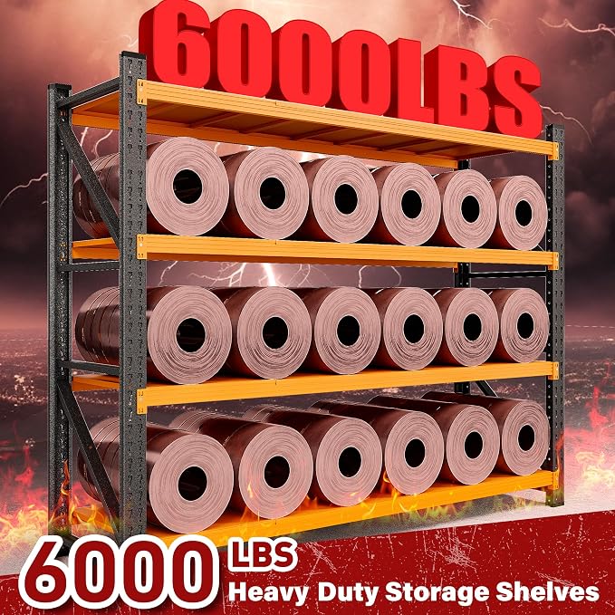 6000LBS Heavy Duty Garage Shelving Units,79" Wide & Deep Storage Shelves,Orange Metal Garage Shelves,Large Storage Rack,Steel Shelf,Industrial Shelving for Shop,Warehouse,79" W x 24" D x 79" H