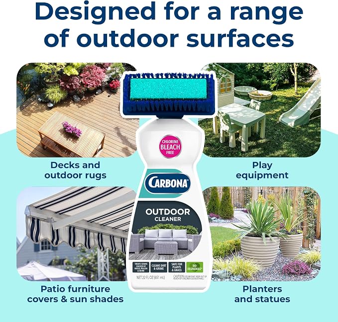 Carbona Oxy Powered Outdoor Cleaner with Built-In Brush (22 Fl Oz), Spot Cleaner for Outdoor Furniture, Rugs & Decks, 2-in-1 Sponge & Bristle Brush