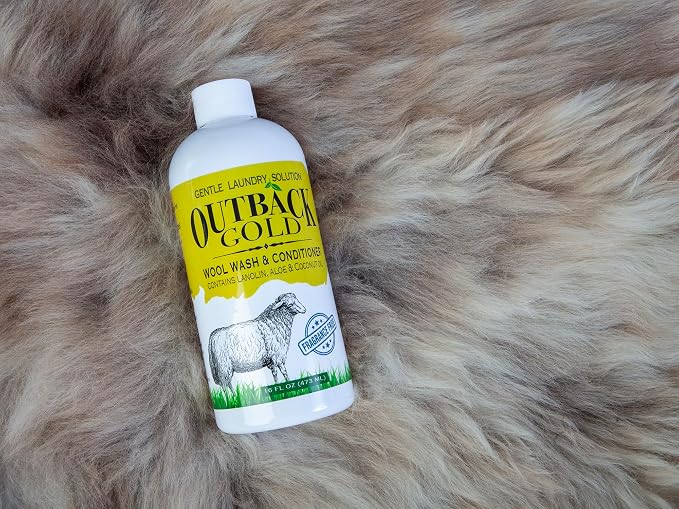 Outback Gold Wool Wash 16 oz, Unscented, pH Neutral, Made in USA | Plant-based, enzyme-free, fragrance-free pH-neutral wash for wool, cashmere, silk, sheepskin & baby items. HE compatible.