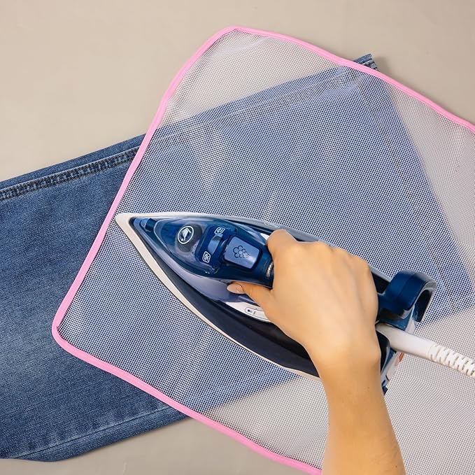 2 Pack Pressing Cloth for Ironing,15.7 × 23.6 Inch Mesh Cloth Ironing Pad Ironing Cloth to Protect Clothes, Scorch-Saving Insulation Press Cloth for Ironing (Pink)