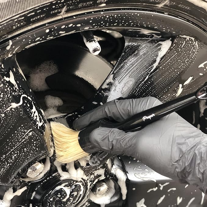 Car Detailing Brush Set, 3 Pack Interior and Exterior Detail Brushes, with Soft Boars Hair Bristles for Auto Interior & Exterior - for Cleaning Leather Seats, Air Vents, Wheels & Emblems