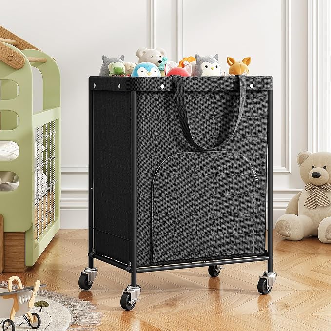 170L Large Laundry Basket with Wheels, Rolling Laundry Hamper Easy Access Clothing Minimizes Bending, Laundry Cart with 4 Silent Casters & Removable Bag for Bedroom, Bathroom, Laundry Room,Black