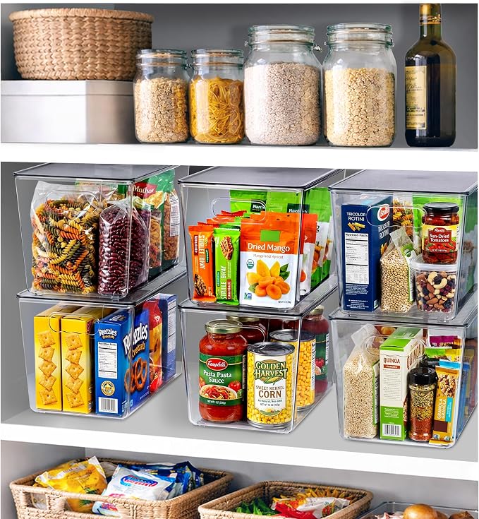 Clear Storage Bins with Lids, 10 Pack X-Large Stackable Clear Bins, Clear Storage Containers with Lids, Plastic Organizer Boxes for Pantry Storage, Kitchen Cabinets, Closet Organization, Bathroom
