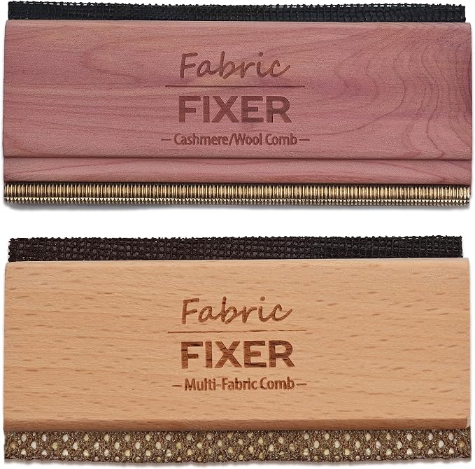 Cashmere and Multi-Fabric Sweater Comb Combo (Cedar Wood Handle Double Edge Design) Manual Fabric Defuzzer Wool Lint Shaver Comb Scraper for Clothing Pills, Furniture, Sheets and Fabrics