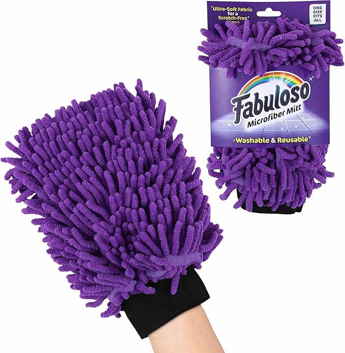 Fabuloso Microfiber Cleaning Mitt Glove, Purple | Lint-free, scratch-free dusting and washing for furniture, blinds, shelves, and car interiors