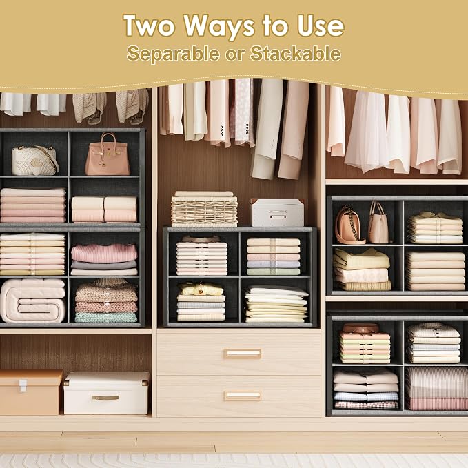 8-Cube Stackable Closet Storage & Organization Systems, 2-Pack Metal Shelf | Reinforced Fabric & MDF Panels Provide Sturdy Support for Sweaters, Jeans, Towels, Blankets and Bags in Bedrooms, Closets