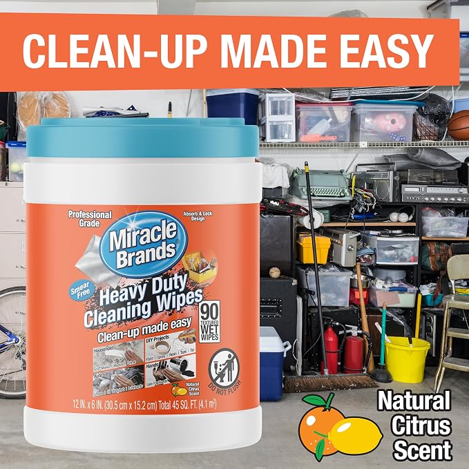 MiracleWipes for Heavy Duty Cleaning (90 Count) - All Purpose Cleaner, Kitchens, Bathrooms, Countertops, Hands, Indoors, Outdoors - Removes Grease, Grime, Crayon, Dirt & More (Pack of 2)