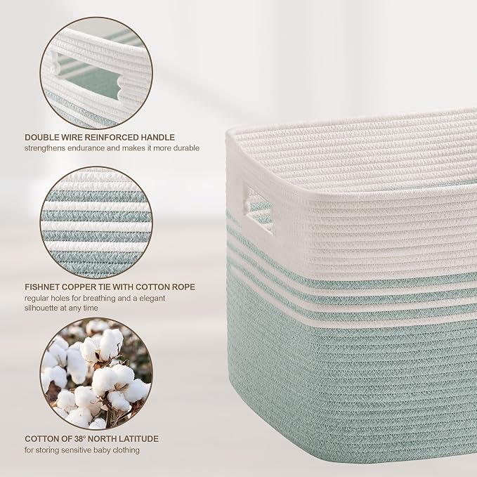 100L Extra Large Woven Laundry Basket Hamper with Handles, Green | collapsible wicker hamper, storage for dirty clothes, toys, blankets, gifts, living room, bedroom, bathroom, 24"x16"x16"