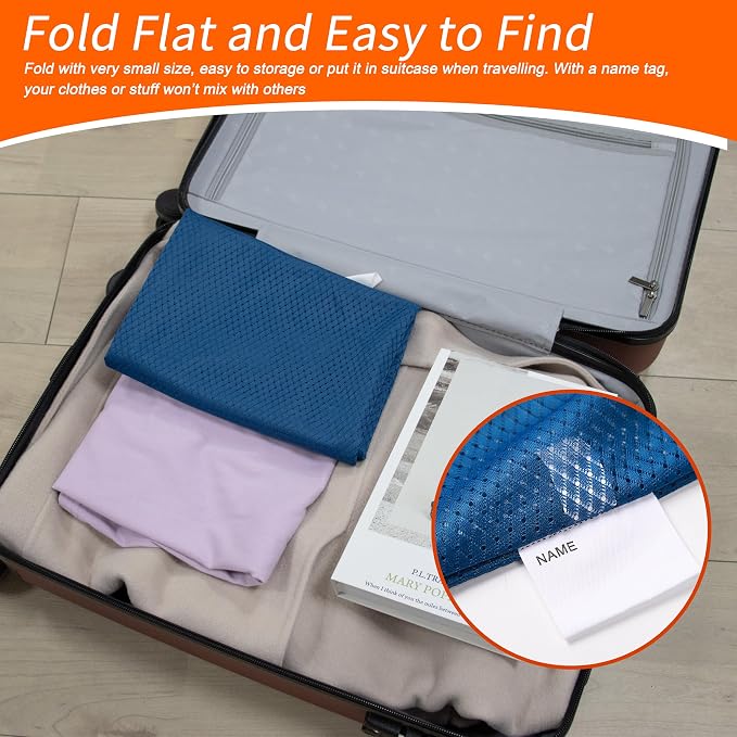 2 Pack Heavy Duty Diamond Mesh Laundry Bag, 24x36", Blue | Drawstring & ID Tag, Breathable Mesh, Machine Washable, Commercial Grade, , For College Dorms, Travel, Sports Equipment