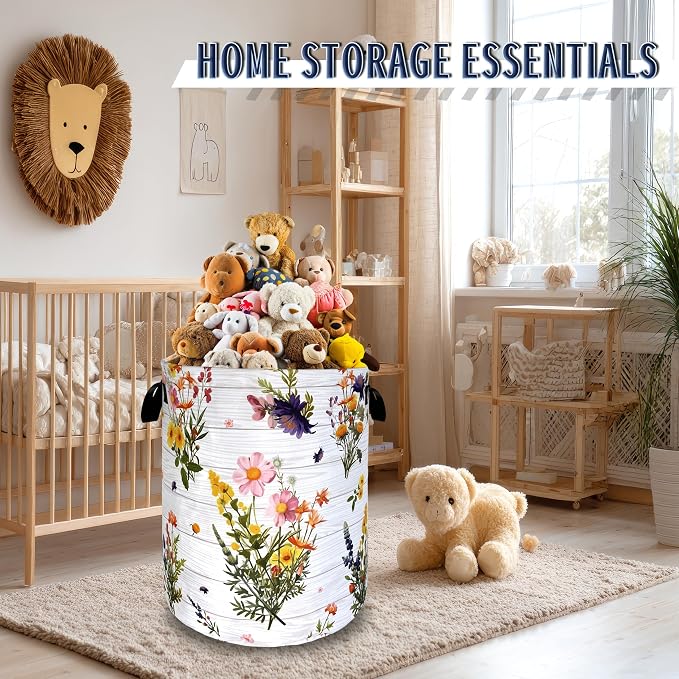 Hawaii Flowers Laundry Basket Foldable Oxford Cloth Colorful Floral Laundry Hamper With Handle Portable Clothes Storage Organizer Basket 18.9"x16.5" Storage Bag For Laundry Room/Bedroom/Dormitories