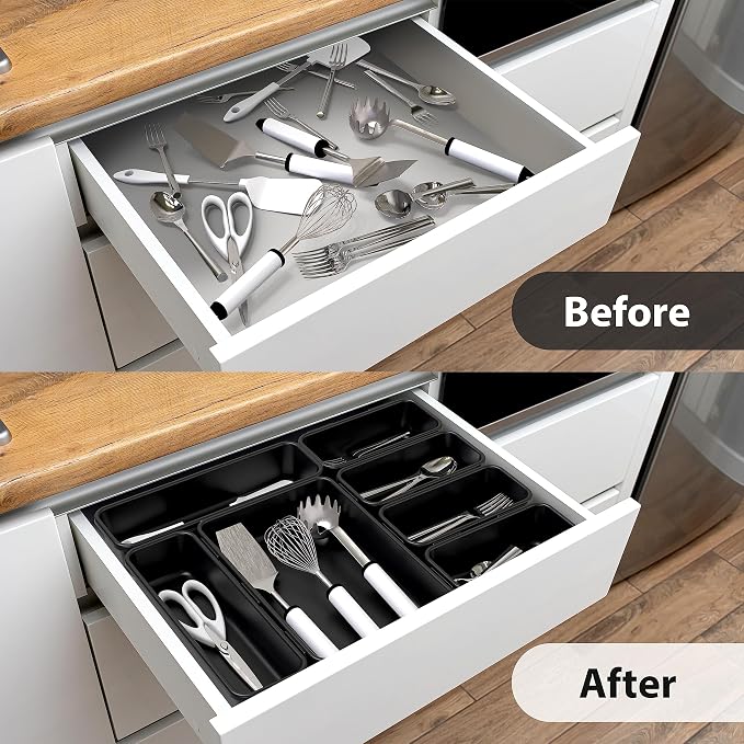 Simple Houseware Interlocking Desk Drawer Bins Organizer, 10 Packs, Black | Great for Makeup Vanity, Bathroom, Office Drawers
