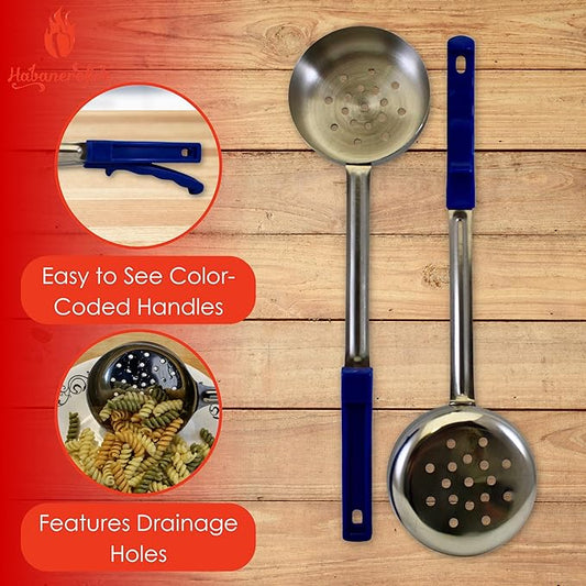 8 Ounce Slotted Stainless Steel Portion Control Ladle Spoon for Measuring and Serving; Commercial Grade Serving Scoops [Pack of 12]